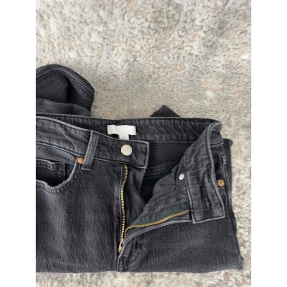 H&M Size 2 Denim Raw Hem Cotton Tapered Jeans Black Button Zip Pockets - Picture 8 of 12